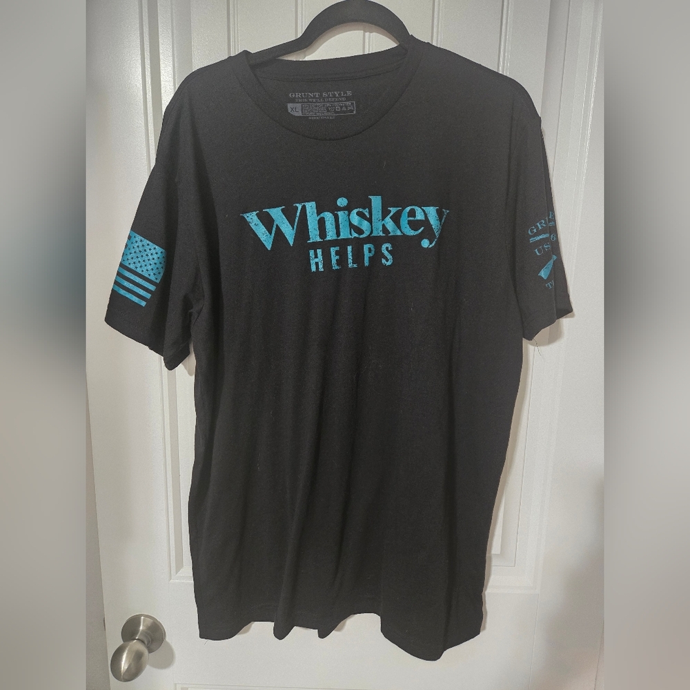Grunt Style Men's  Black/Teal Whiskey Helps Short Sleeve Tee (BRAND NEW)